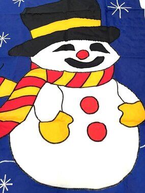 VTG  Double Sided Applique Frosty Snowman Christmas Holiday Garden Flag Banner